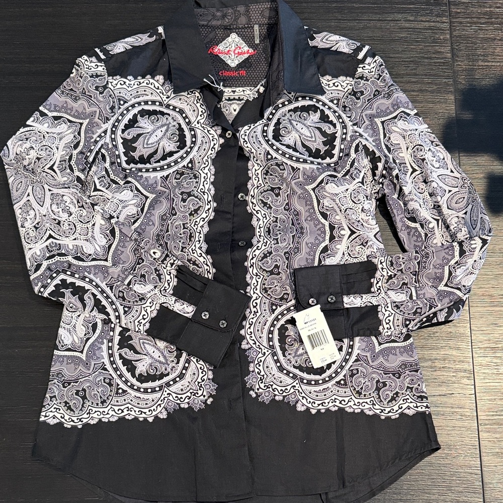 NWT Robert Graham Black and White Paisley Button-Up Shirt size medium